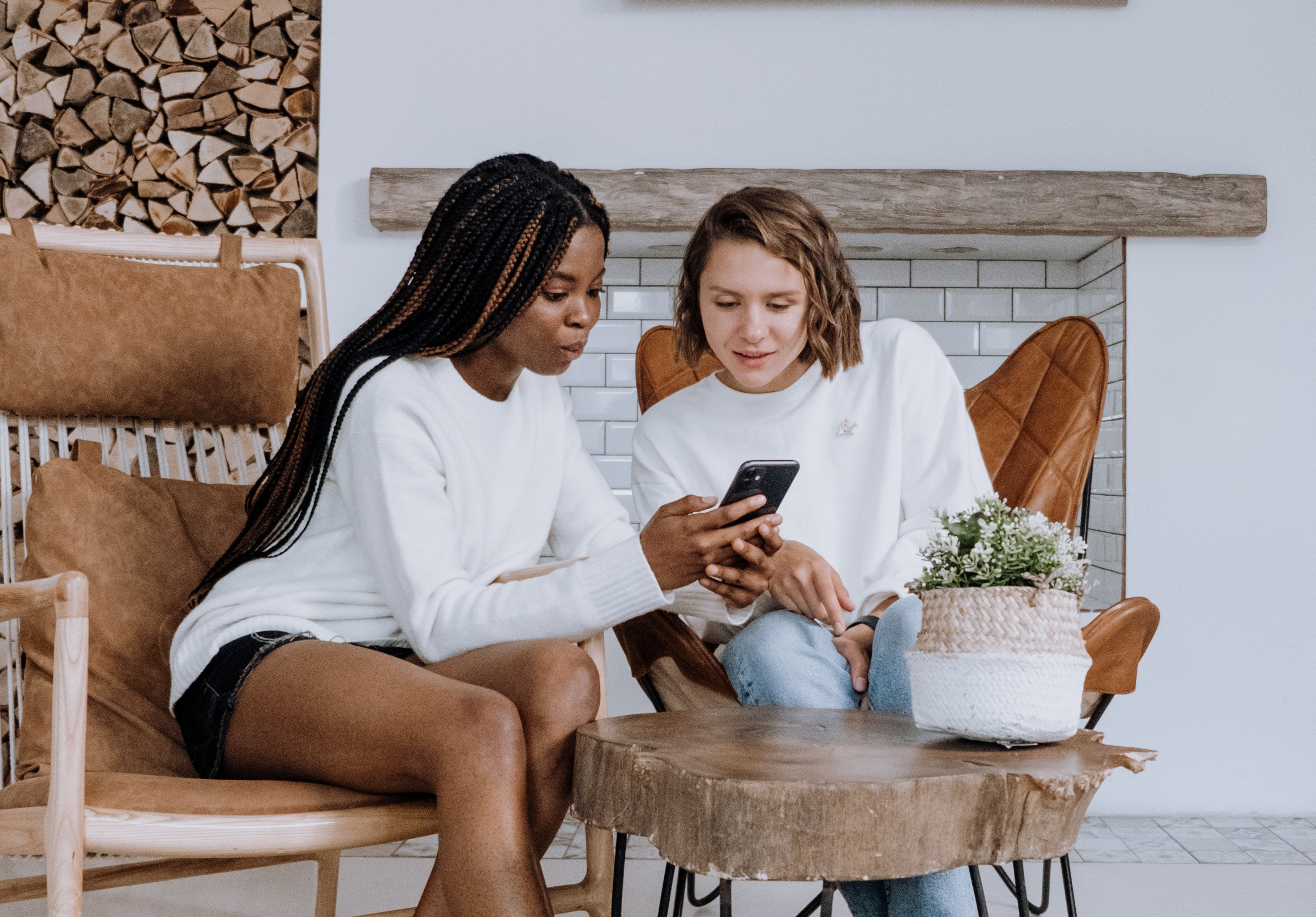 Teens looking at phone